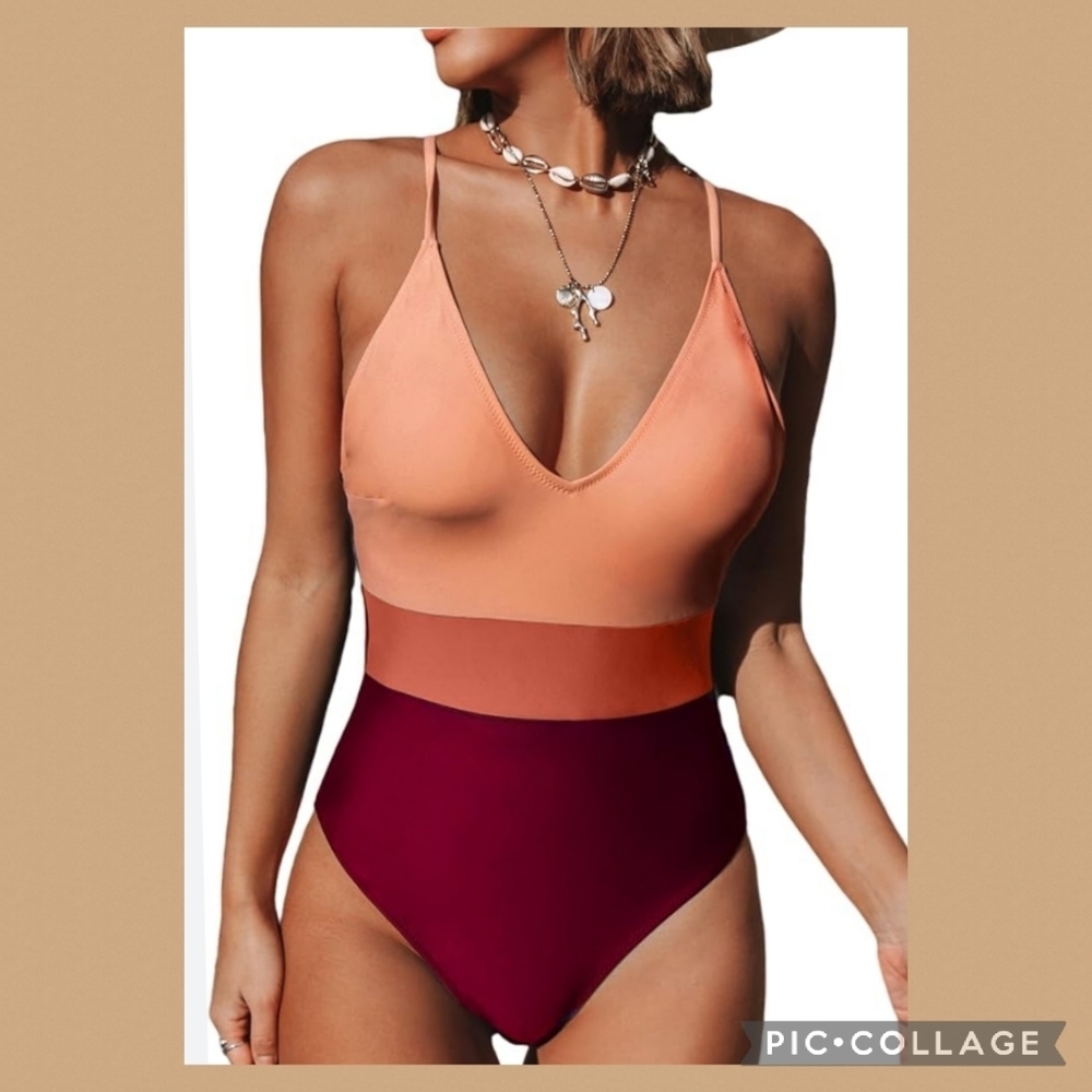 Orange one piece swimsuit.33